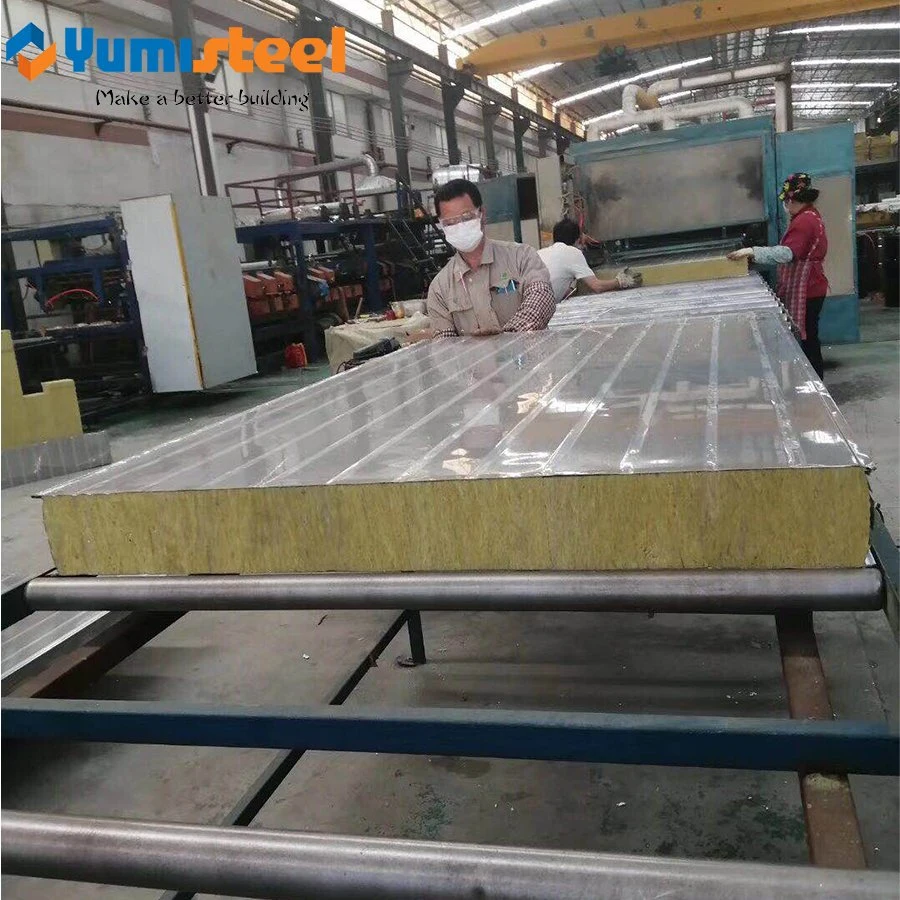 Rib Insulated A1-Fireproof/Soudproof/Moistureproof Rockwool Sandwich Composite Steel Wall Panels