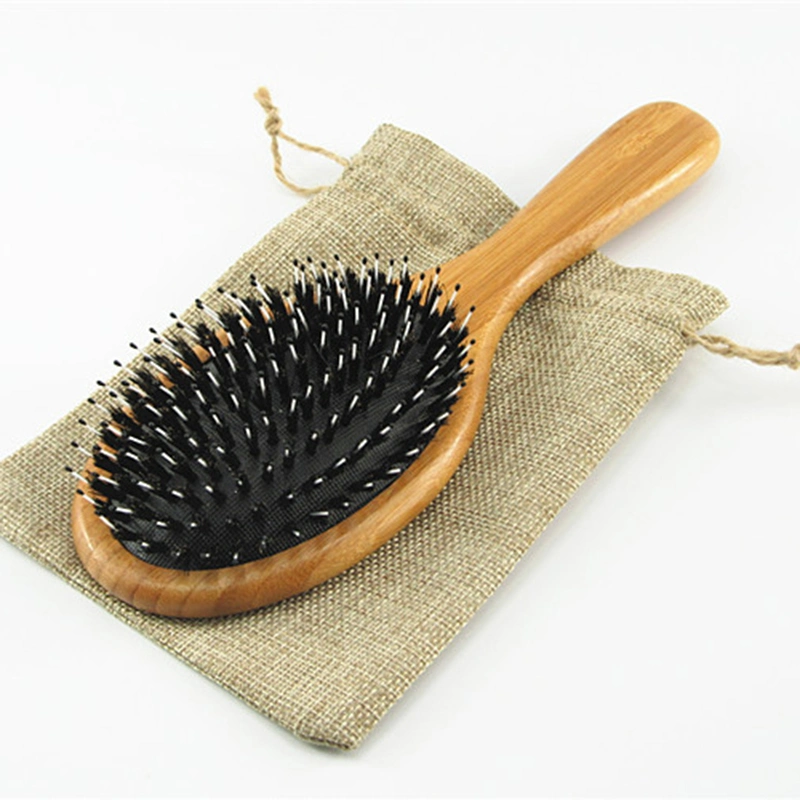 Women & Men Detangling Massage Hairbrush Private Logo Bamboo Paddle Hair Brush with Box Packing Bristle Hair Brush