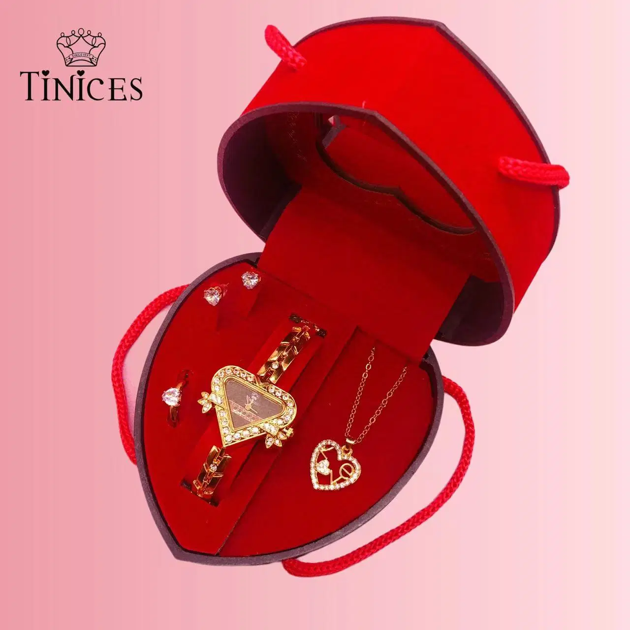 Latest Valentine's Day Heart Shaped Gift Box Watch Jewelry Set