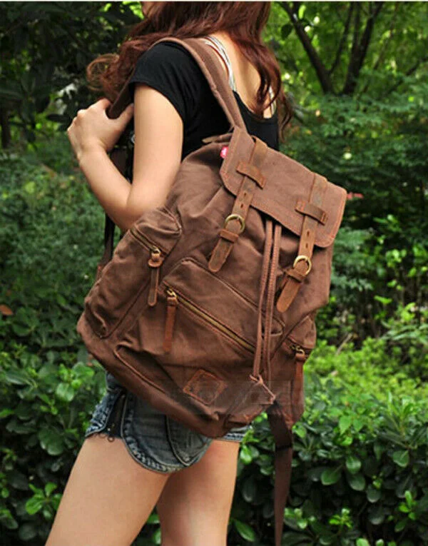 Fashion Men Women College School Bags Rucksack Mochila Vintage Drawstring Laptop Travel Canvas Bag