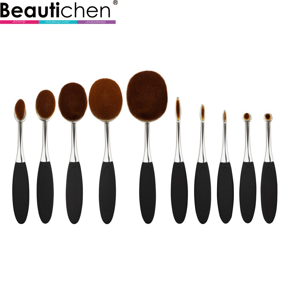 Beautichen 10 PCS Toothbrush Type Shape Luxury Black Sliver Soft Cosmetic Make up Brushes Kit Tools Plastic Handle Synthetic Makeup Brush Set