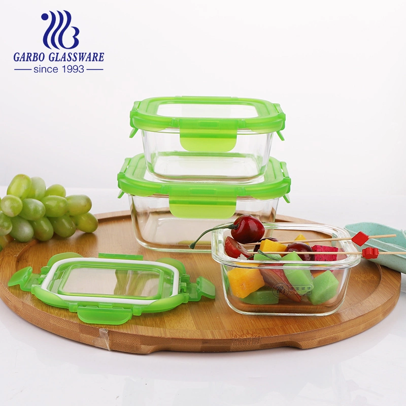 Stock Square Glass Food Storage Container Set with Silicone Sealed Cover Portable Lunch Box Sets Fresh Box Set with Lid
