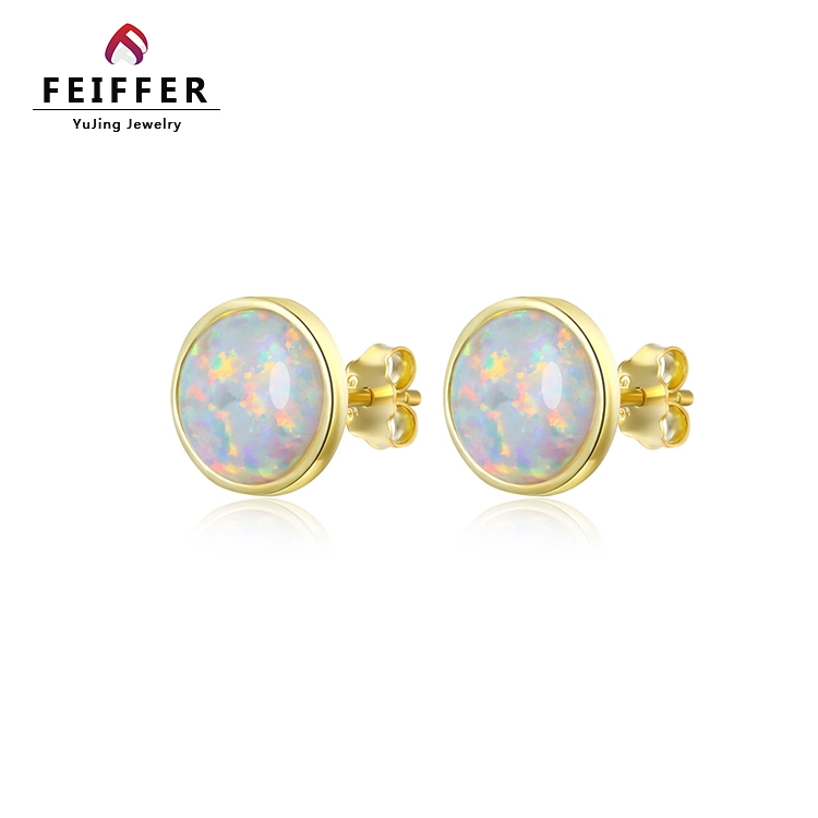 925 Sterling Silver Good Luck Round Opal Earring Jewelry Gift