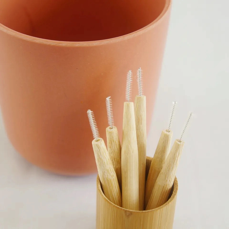 Biodegradable entre dientes Limpiador 100% Orgánico limpio palillo de dientes Natural Cepillo Interdental de bambú