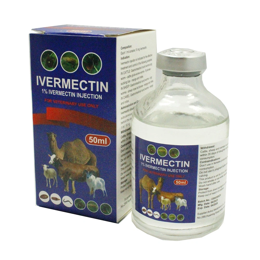 Medicamentos animales medicamentos veterinarios Inyección de Ivermectin 1% 50ml para Veterinarios Uso