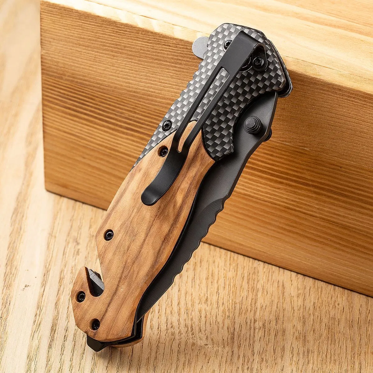 Pk-X50 Oliver Wooden Handle Camping Outdoor Rescue Folding Knife