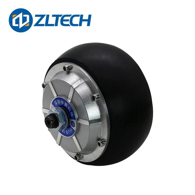 Zltech Rubber Tire 4.5inch 24V 200W IP54 150kg Load 300-400rpm DC Gearless Brushless Encoder Delivery Robot Drive Electric Wheel Hub Servo Motor with CE RoHS