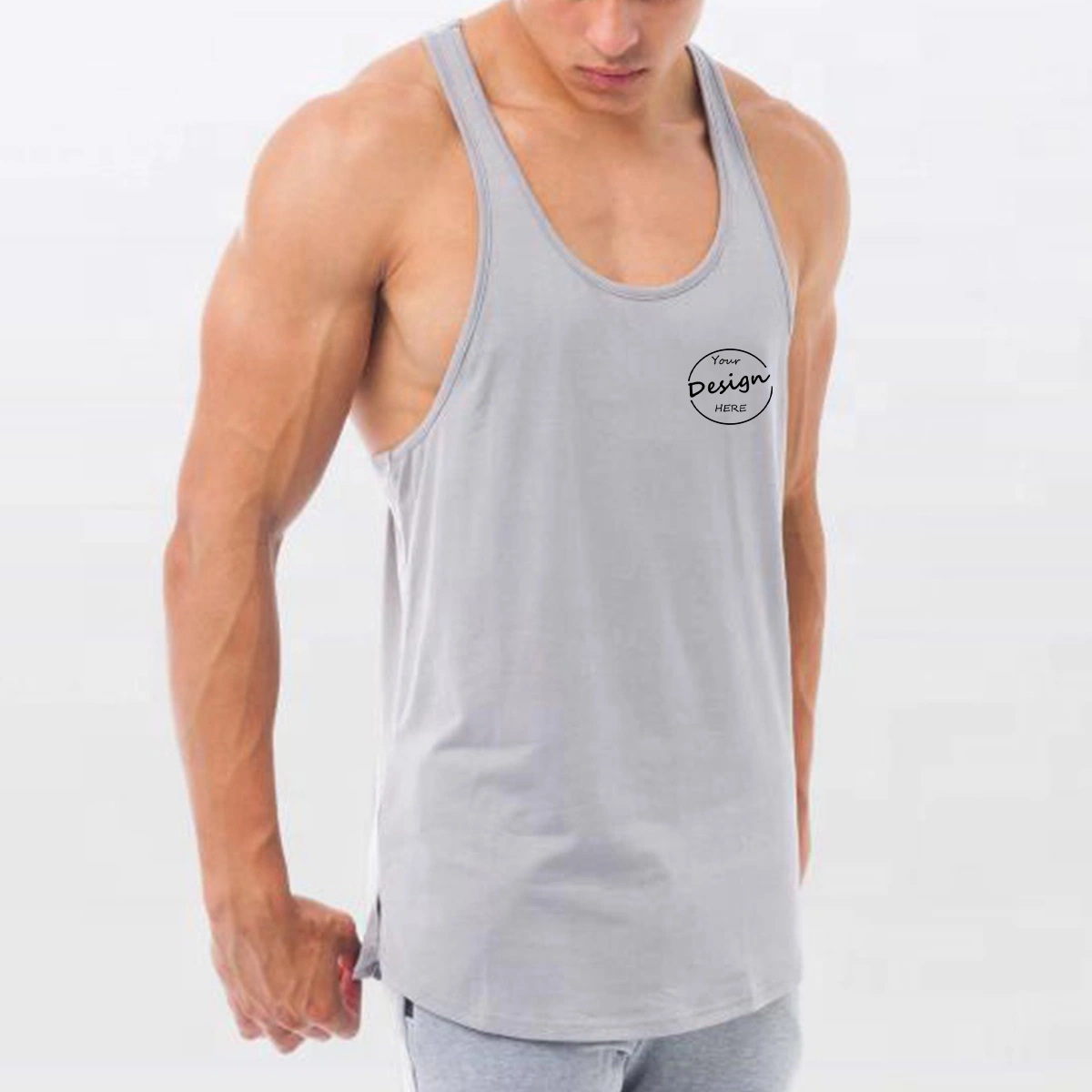 OEM Custom Logo Screen Print High Quality Fashion Cotton Men's Workout Stringer Bodybuilding Singlet Fitness Gym Tank Top for Men