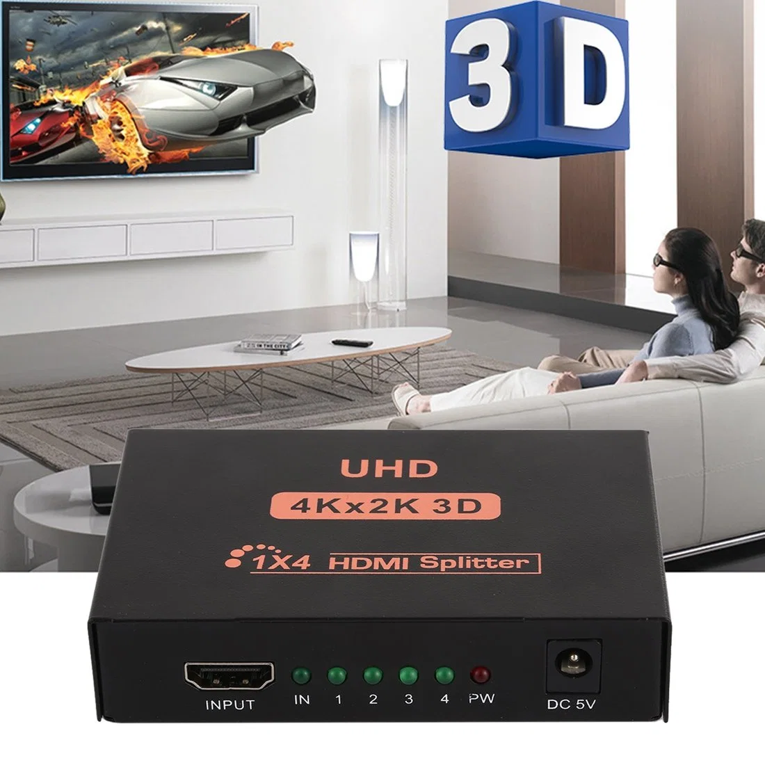 UHD 4kx2k 3D 1X4 HDMI séparateur 1 entrée 4 sortie Adaptateur pour moniteur HDTV - prise eu