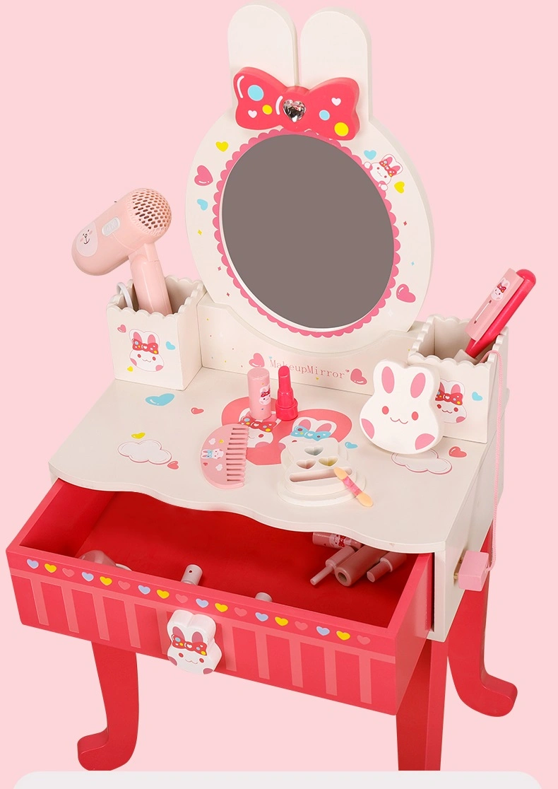 Wooden Little White Rabbit Dressing Table Simulation Makeup Toy Set