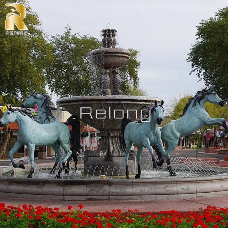 Tamaño personalizado de latón de alta calidad de la decoración de jardín de agua al aire libre la mujer Estatua Fuente con estatuas de caballos