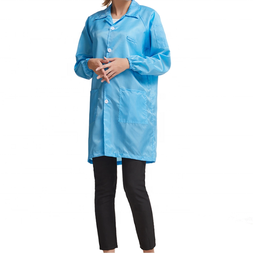 ESD-Safe Static Dustproof Lab Coat Jacket Smock Overall Workwear Blue