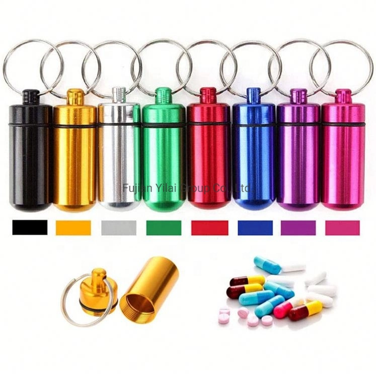 Outdoor Aluminium Pill Box Cadeia de teclas Pill suporte de armazenamento Pill Porta-chaves para recipientes caixa de Medicina à prova de água com porta-chaves