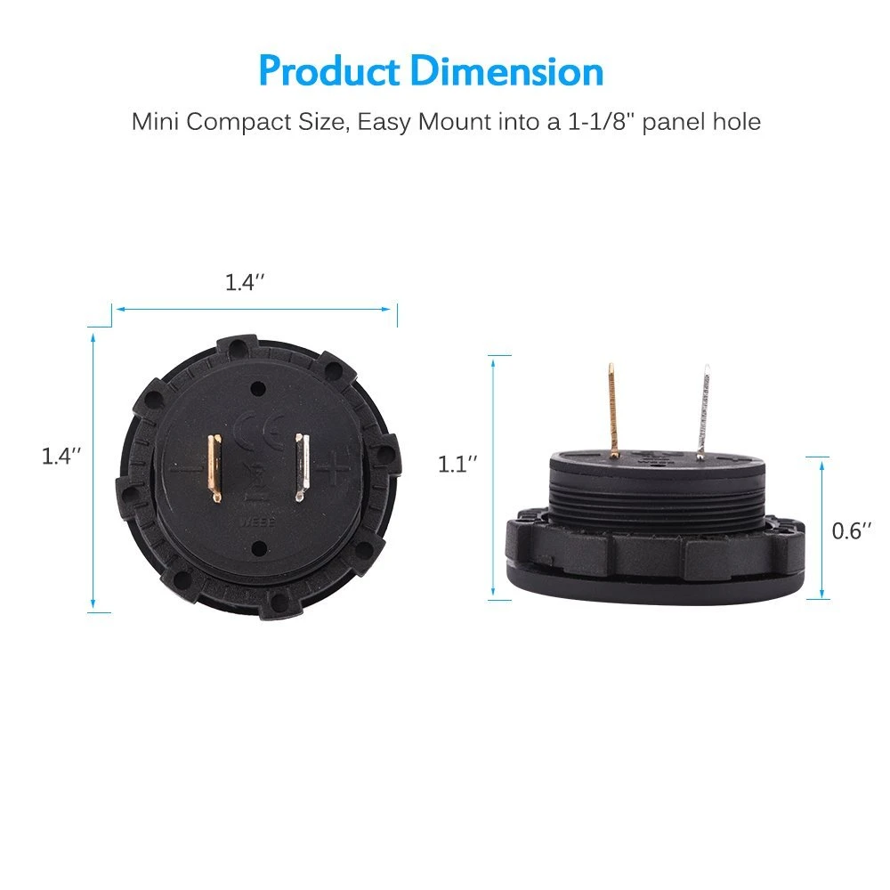 DC 12V LED Display Voltmeter Waterproof for Boat, Car and More