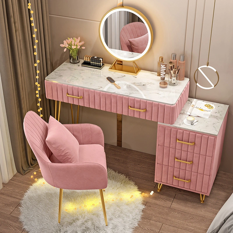 Bedroom Furniture Storage Drawer Cabinet Cushioned Stool Set Dresser Desk Makeup Vanity Dressing Table with Sliding Mirror