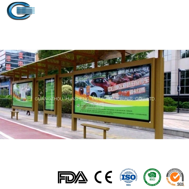 Huasheng Bus Stop Benches China Outdoor Shelter Factory Aluminum Alloy Profile Bus Stop Shelter with LED Advertising Light Box