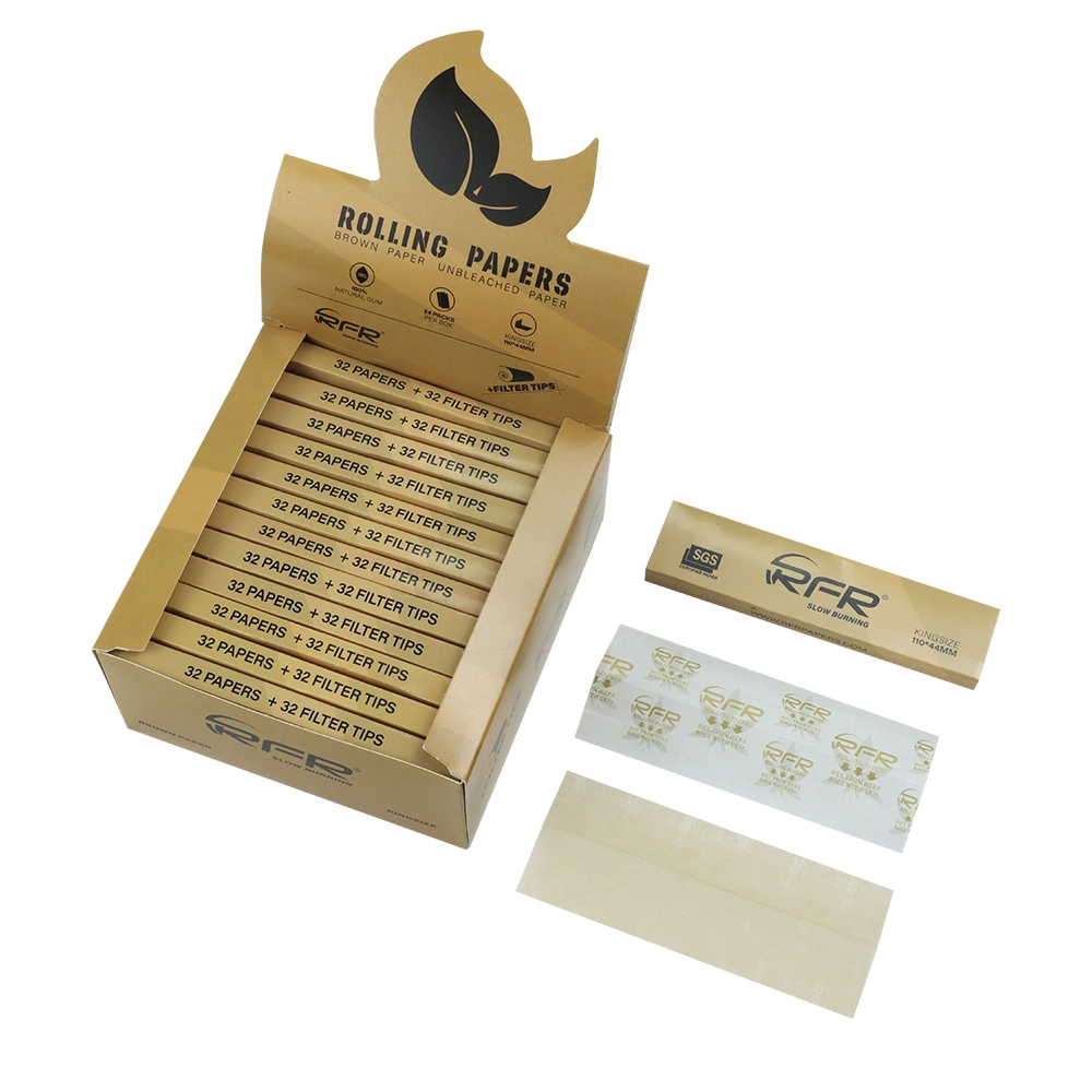 Custom Design 32 Leaves Kingsize Unbleached Rolling Paper Natural Arabic Gum