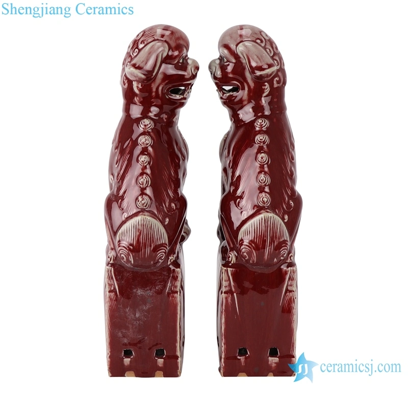 Rztf01 Jingdezhen Color Glaze Longhong Squating Ruby Red Ceramic Foo Dog Statue