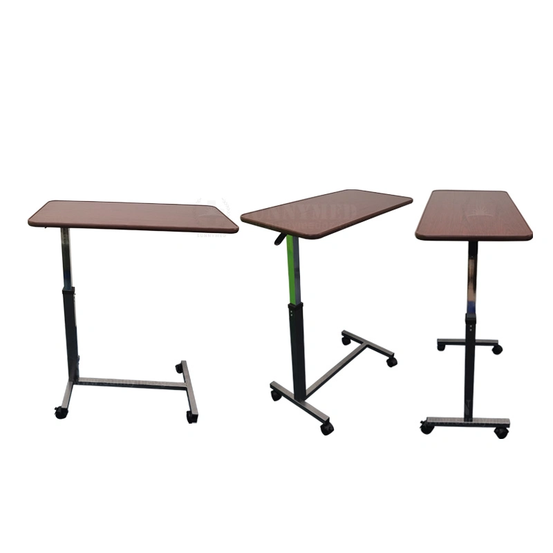 Sy-R083 Wooden Adjustable Hospital Dinner Table Medical Folding Overbed Table with Wheels