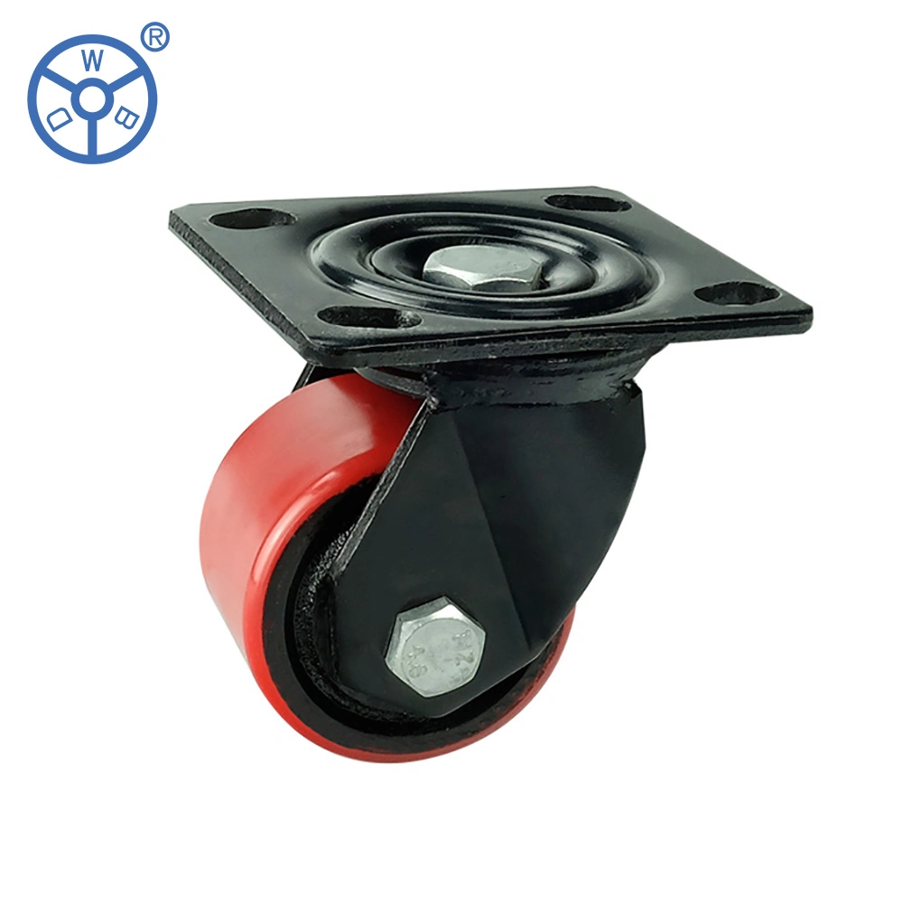 Wbd Solid Steel Welded Construction Low Profile Casters Red PU Wheel Cast Iron Core Electrophoresis Finish 500kg High Load Capacity