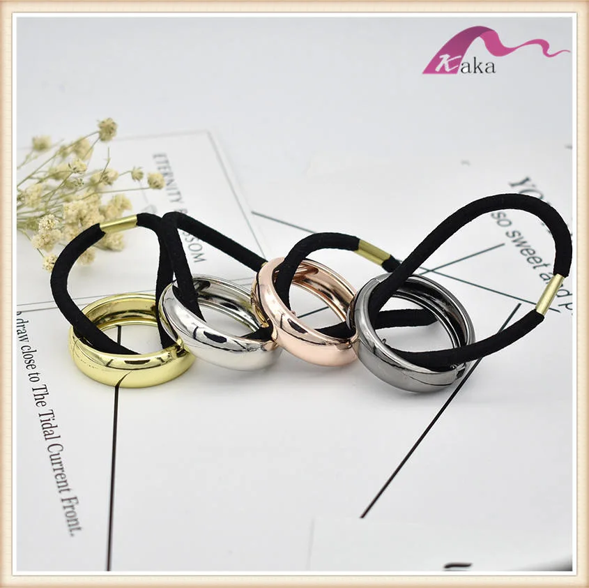 Metal Mirrored Celeb Fashion Chic Style Round Hoop Cuff Wrap Girls' Ponytail Band