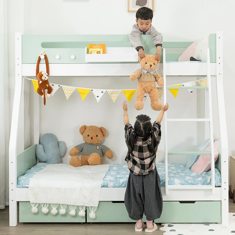 Solid Wood Eco-Friendly Children Bedroom Furniture Wooden Bunk Bed with Stairs