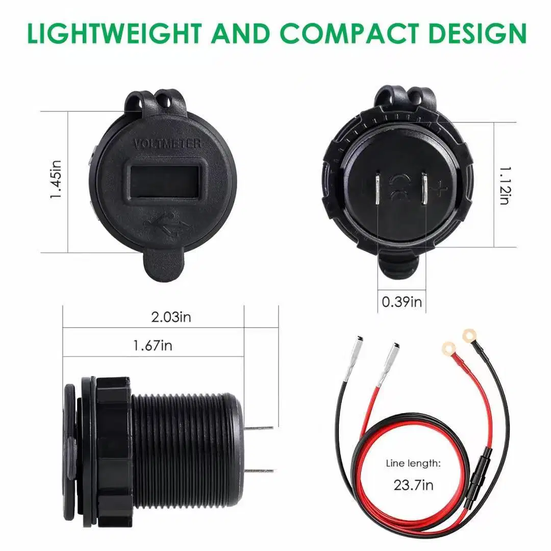 Dual USB Charger Socket Power Outlet with LED Digital Display Voltmeter Waterproof Dual Charging Ports Wbb12146