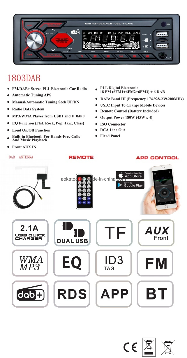 Tocar no botão Car Audio player de MP3 com Bluetooth ISO FM