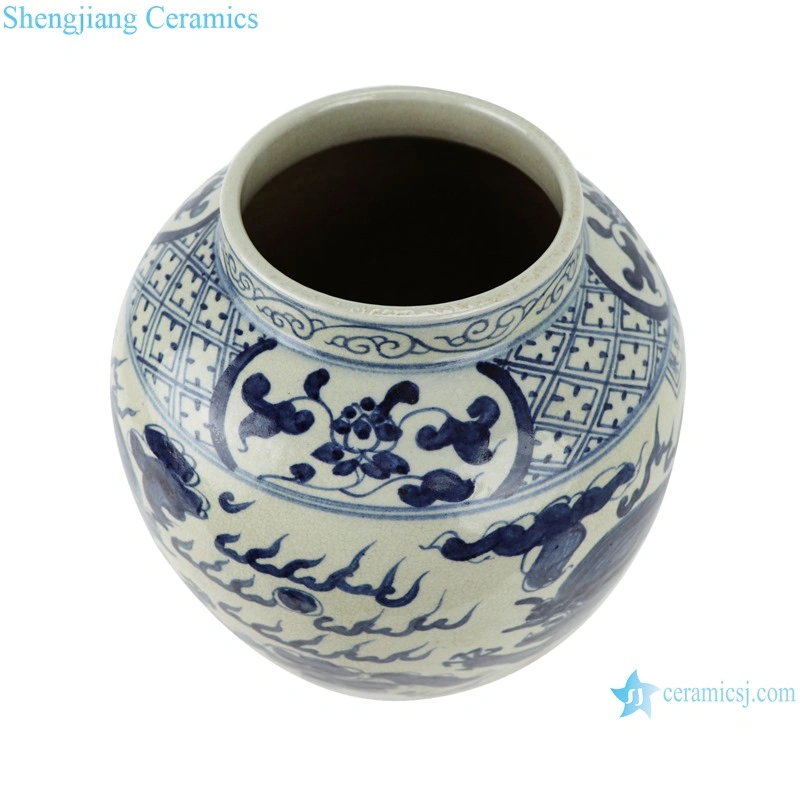 Rzta06 Jingdezhen Blue and White Dragon Pattern Crackle Porcelain Vase