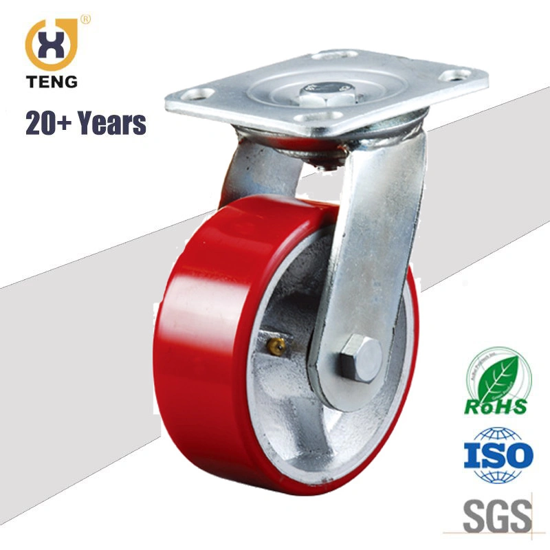 China Factory 5 Inch Heavy Duty Industrial Caster Swivel Plate Cast Iron PU Castor Wheel