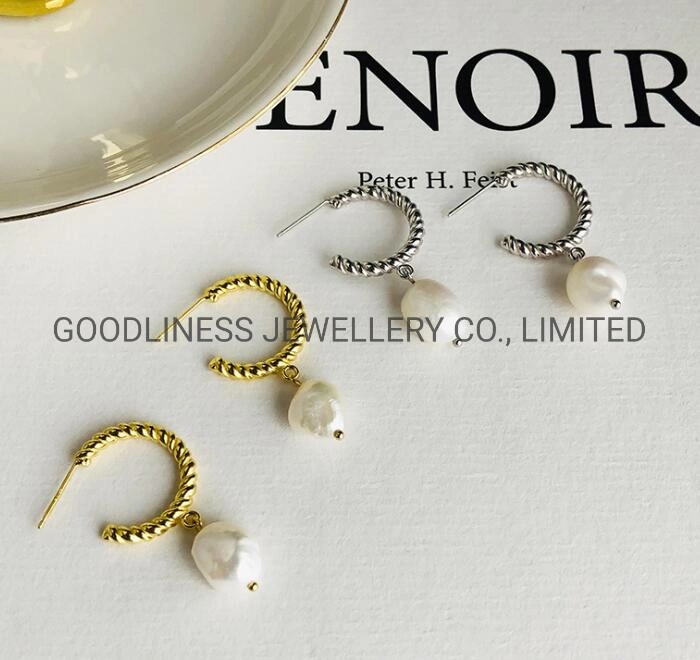 S925 Silver Jewelry Baroque Pearl European American Style Twisted Round Design Earrings Wholesale/Supplier