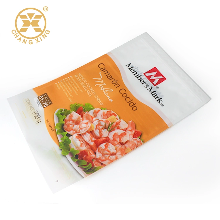 Matt Frosted 3 Sides Sealed Laminated Plastic Resealable Frozen Food Plastic Bag for Seafood Packaging