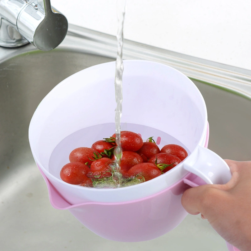 Round Shape Double Layer Fruit Drain Basket with Handle