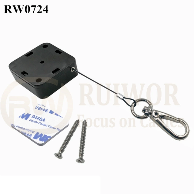 RW0724 Square Retractable Cable Plus Key Hook Wire Rope End as Tethered Mechanism