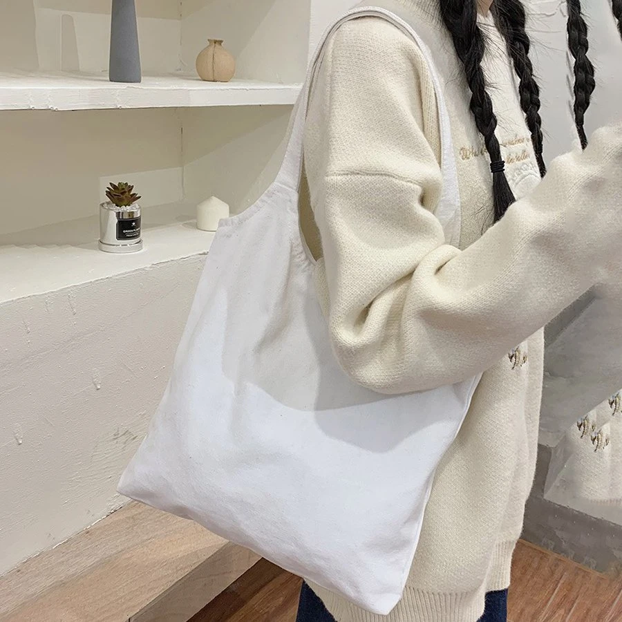 Las mujeres Shopper de hombro bolsas de tela de algodón bolsas, Tote bolsas para el uso diario, de color natural con diseños sencillos