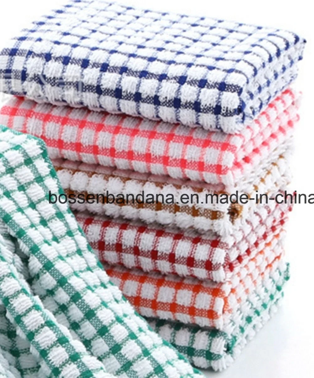 Factory OEM Produce Custom Checks Stripes Jacquard Terry Pink Tea Towel Kitchen Towel Cotton