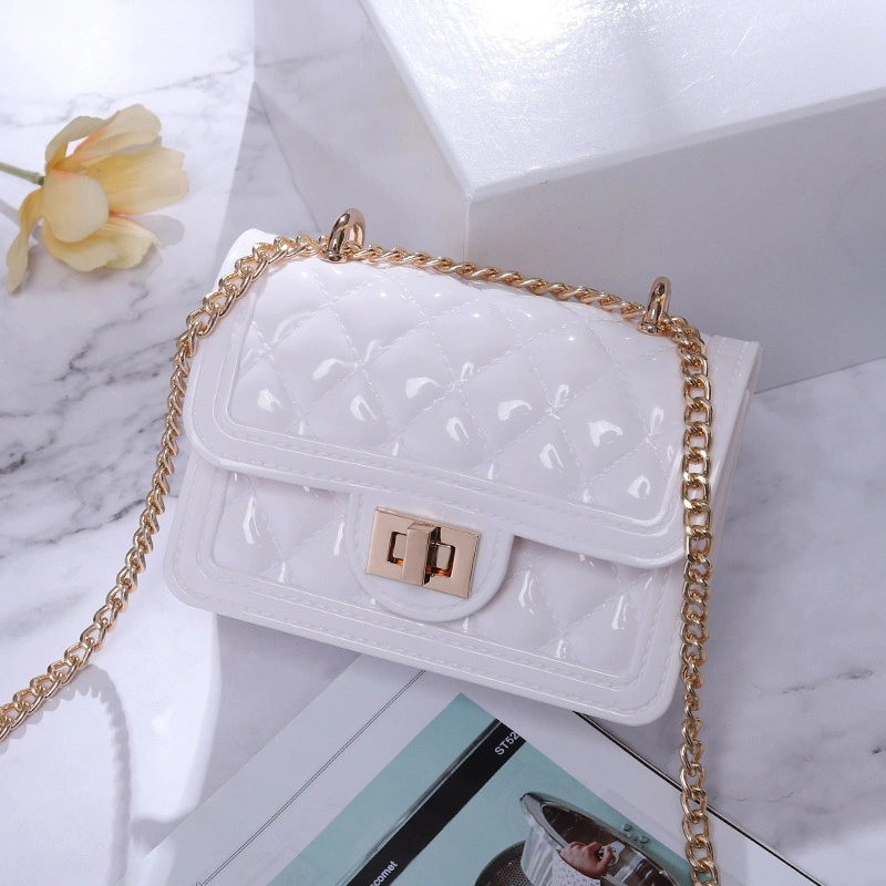 Sh1638 Cute Solid Color Women Square Chain Purse New Handbags Ladies PVC Clear Jelly Transparent Shoulder Bags