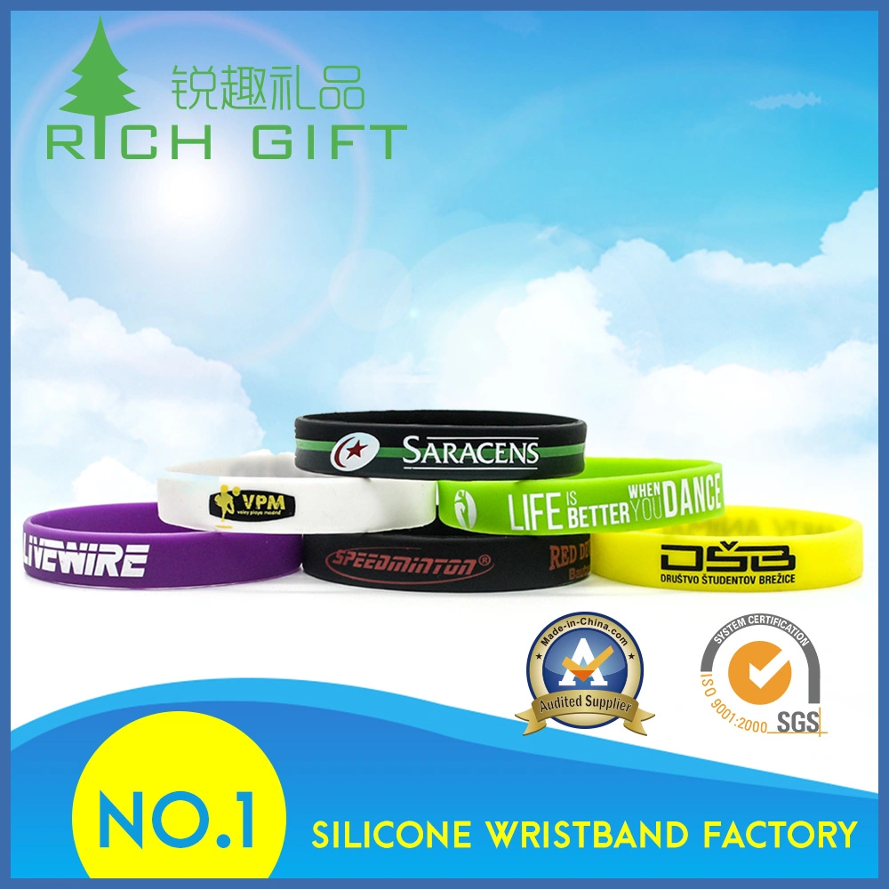 Cadeau promotionnel gravée en silicone personnalisé bracelet avec rempli de couleur