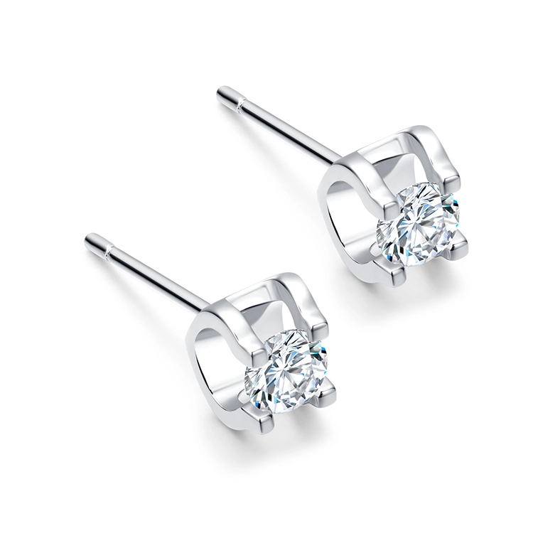 Stud Earrings for Women, 18K White Gold 1/2/4 CT Round Cut Moissanite Lab Created Diamond Earrings Promise Birthday Christmas Gift