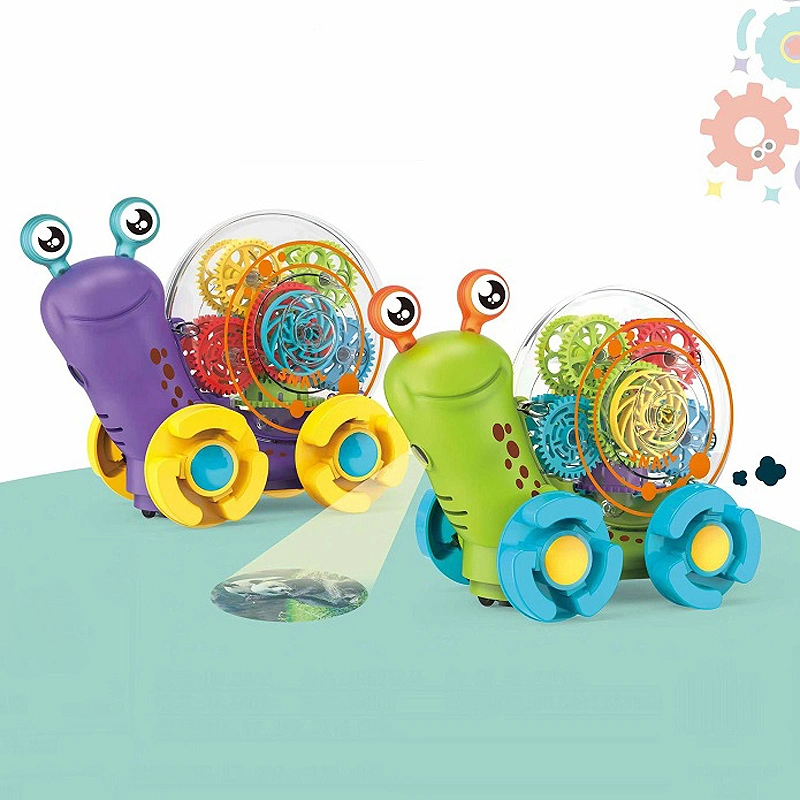 Snail Music Toy Gear Car Toy Projection Toys Electric Universal Transparent 360 Degree Rotating Gear Toy Snail W/Light and Music