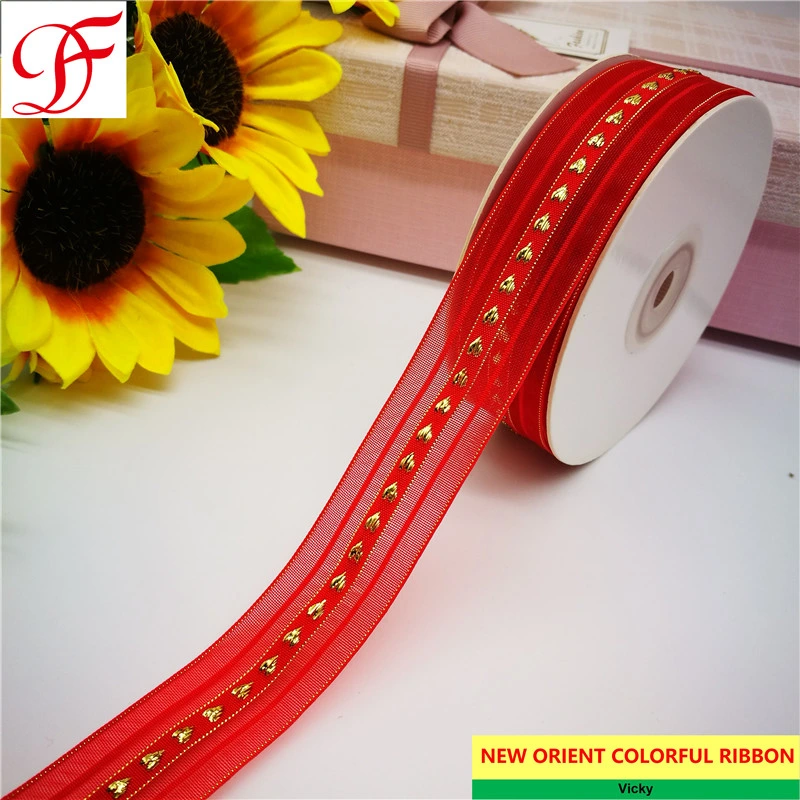 Color Woven Christmas/Xmas Ribbon Double/Single Face Satin Grosgrain Gingham Taffeta Sheer Organza Hemp Ribbon with Many Kinds of Pattern