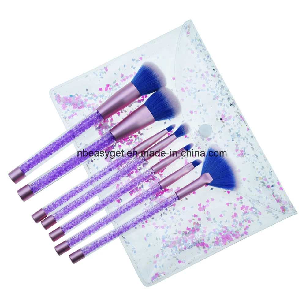 7PCS Makeup Brush Set with Shiny Crystal Liquid Quicksand Glitter Acrylic Handle Esg10503