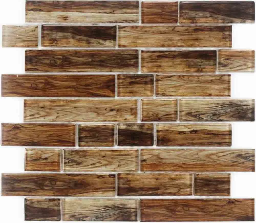 3D Inkjet Wooden Pattern Backsplash Decorative Strip Kitchen and Bathroom Wall Floor Glass Mosaic G655158-B