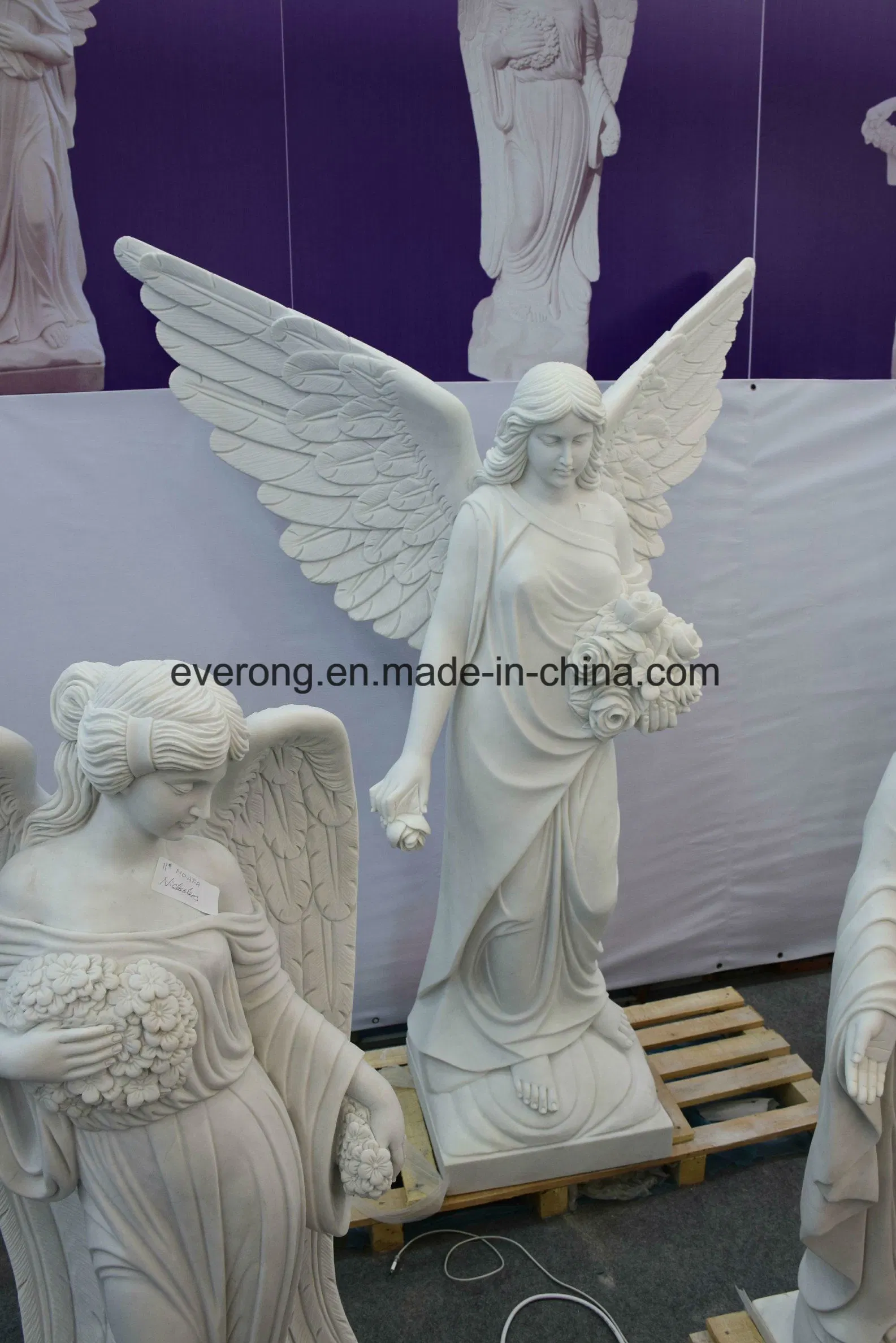 Marble Angel Sculpture Life Size Weeping Angel Statues with Big Wings