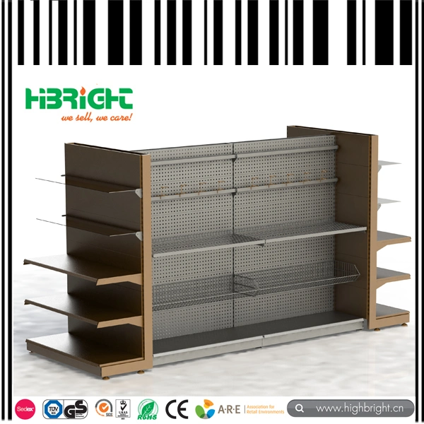 Supermarket Double Sided Display Multilayer Gondola Metal Shelf