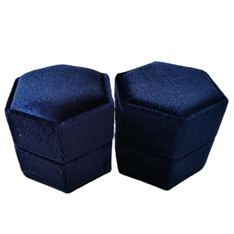 Double Rings Smooth Silk Velvet Dark Blue Custom Jewelry Box in Stock