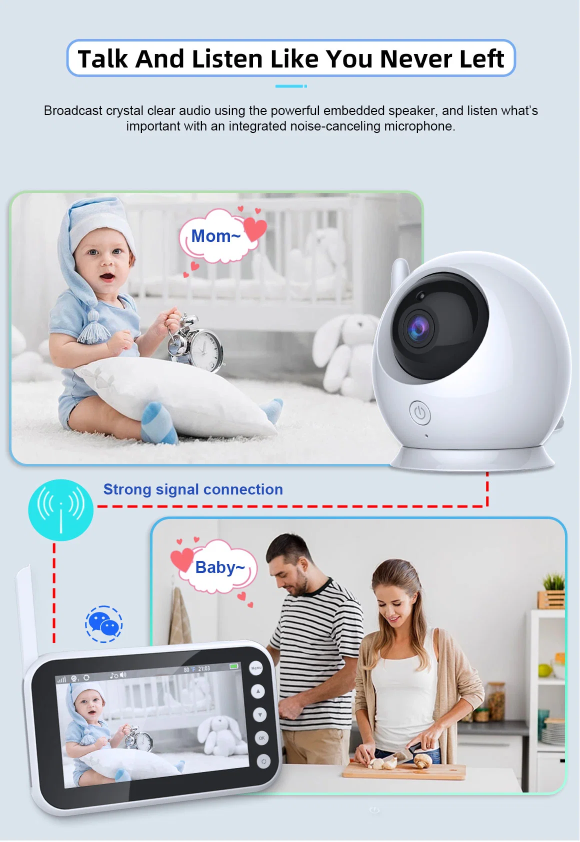 4.3inch Baby Monitor 2.4GHz Wireless Wide Angle Lens Two-Way Talkback Night Vision Baby Watching Camera