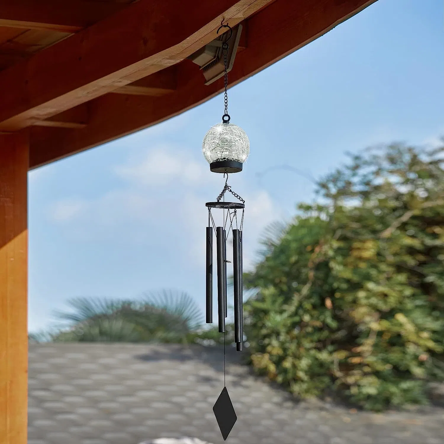 Wind Chimes solar al aire libre, las luces de 42 pulgadas de gran simpatía timbre 15 Twinkle LED multicolor Crackled regalos de cumpleaños bola de cristal decorativo para la mujer que cuelga en gar