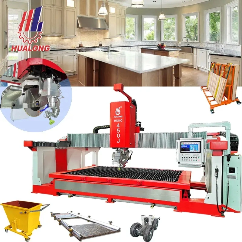 Hualong Machinery Italy Esa System Automatic Program Software Stone Cutting 5 Axis CNC Bridge Saw Machine for Marble, Kitchen Countertop Making in America