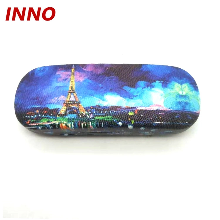 Inno-T163 Manufacturer Direct Selling Oil Painting Style PU Leather Iron Glasses Case; Free Custom Logo